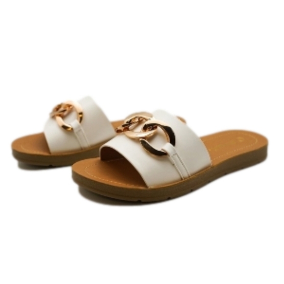 Soda Shoes - Women's size 10 Soda Sandals.  White w/gold chain detail.  Size 10. NWT